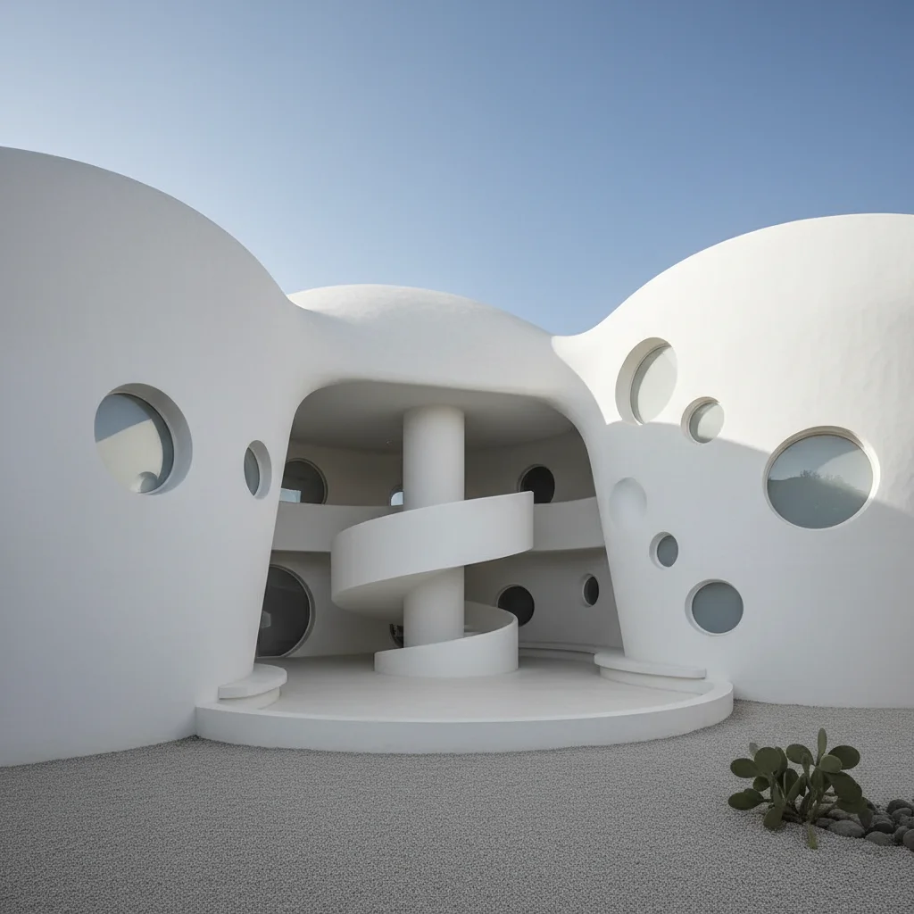 Modern minimalist architectural building with flowing curved surfaces